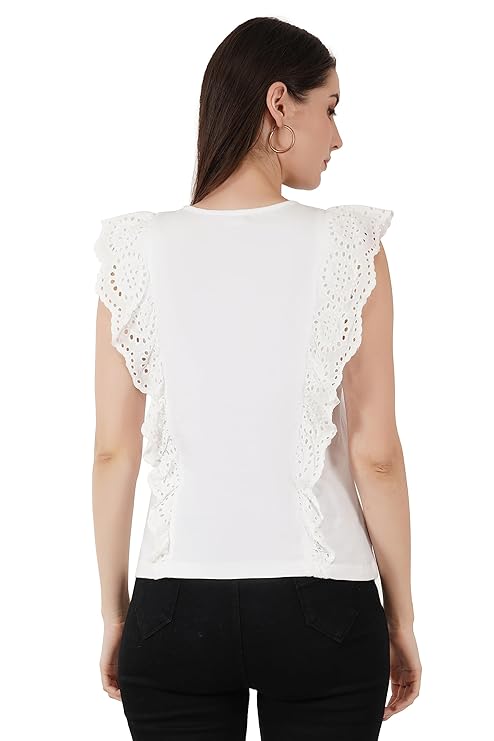 VAibr(ə)nt Women's Hosiery Schiffli Inserted Lace Top (White)