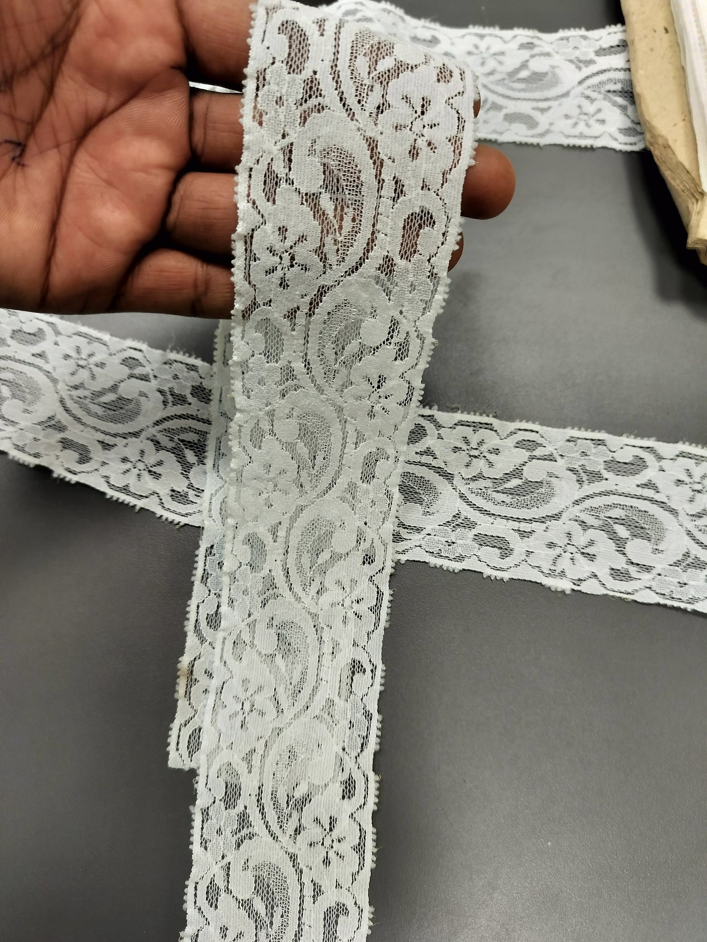 White Nylon Lace Trim – 5 cm Wide, Floral Scroll Design – Sewing, Dressmaking, DIY Crafts & Home Décor