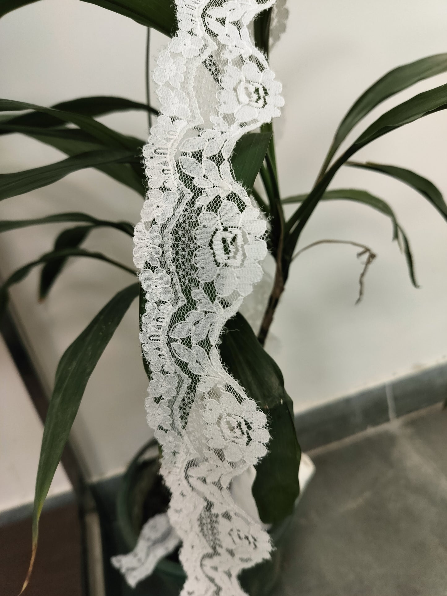 White Nylon Scalloped Floral Lace Trim – Wide Embroidered Lace for Sewing, Dresses, Bridal Veils, and DIY Crafts