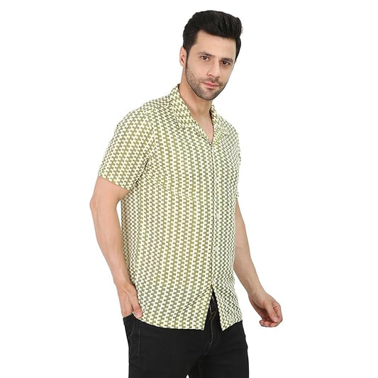 VAibr(ə)nt Men's Regular Fit Crochet Lace Shirt