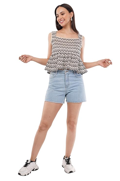 VAibr(ə)nt Women's Gathered Crochet Peplum Top