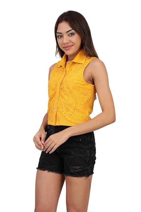 VAibr(ə)nt  Schiffli Embroidered Shirt Style Crop Top