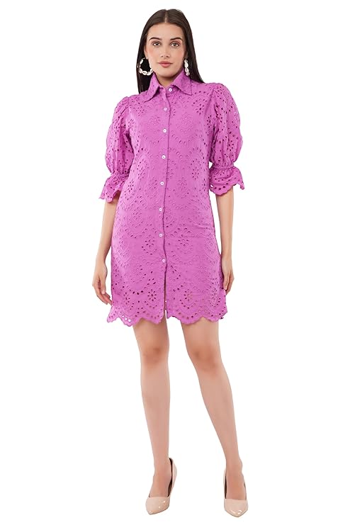 VAibr(ə)nt Women's Self Design Schiffli Cotton Dress