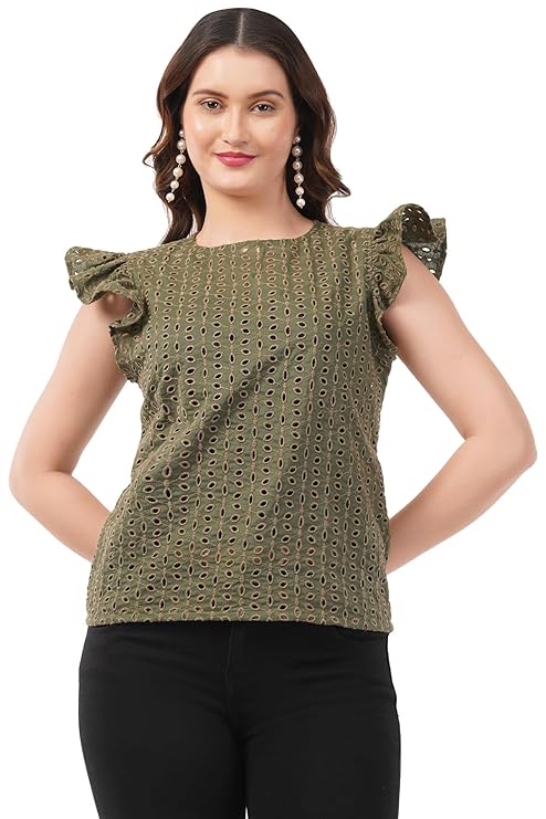 VAibr(ə)nt Women's Cotton Schiffli Embroidery Top