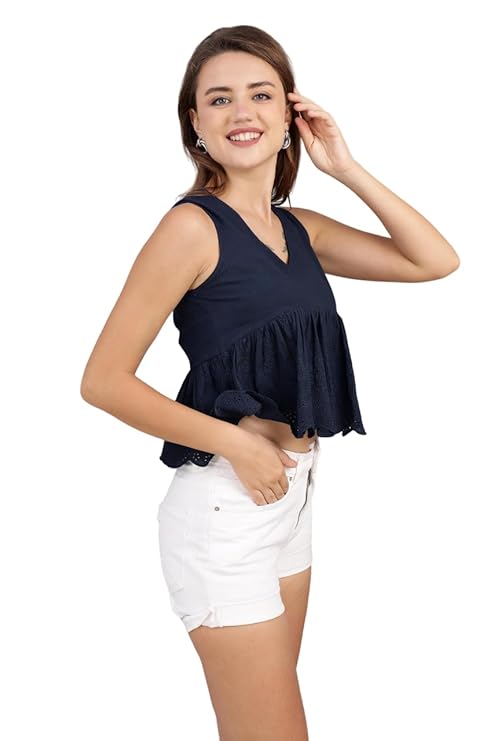 VAibr(ə)nt Schiffli & Gathered Detail Cotton Peplum Top