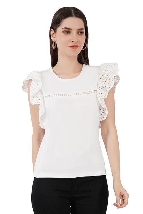 VAibr(ə)nt Women's Hosiery Schiffli Inserted Lace Top (White)