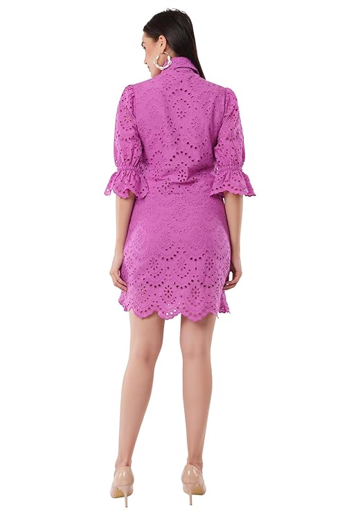 VAibr(ə)nt Women's Self Design Schiffli Cotton Dress