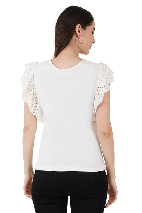 VAibr(ə)nt Women's Hosiery Schiffli Inserted Lace Top (White)