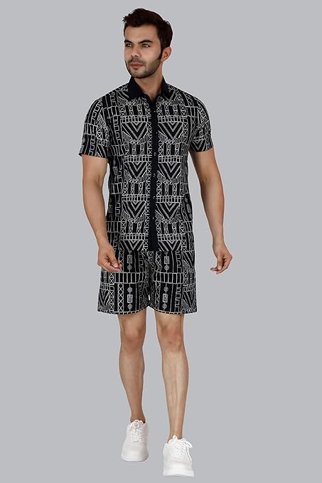 VAibr(ə)nt Men's Solid Schiffli Relaxed Co-Ord set