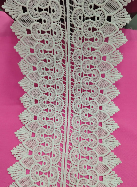 VAibr(ə)nt Elegant White Guipure Lace Trim  (Dyeable)– Intricate Floral & Geometric Pattern (5 Meter)