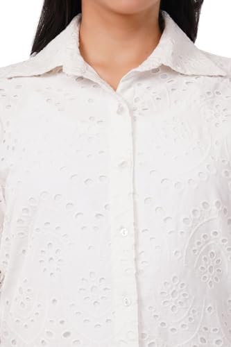 VAibr(ə)nt Women White Cotton Schiffli Dress