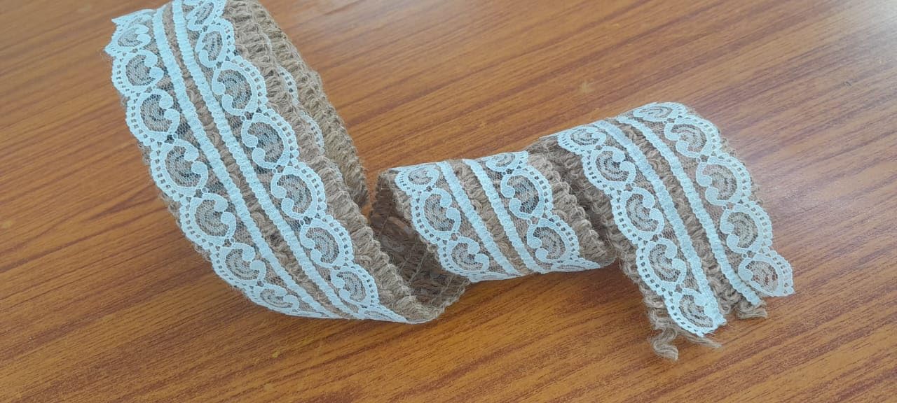 Rustic Jute Lace Trim – 6.3 Inch Burlap Ribbon with White Lace Overlay for Crafts, Wedding Décor, Gift Wrapping & DIY Projects