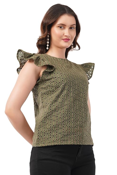 VAibr(ə)nt Women's Cotton Schiffli Embroidery Top