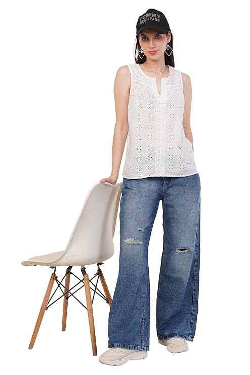 VAibr(ə)nt Women's Self Design Pure Cotton Top