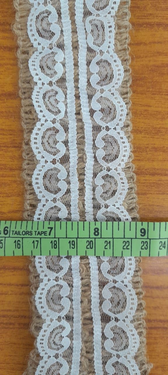 Rustic Jute Lace Trim – 6.3 Inch Burlap Ribbon with White Lace Overlay for Crafts, Wedding Décor, Gift Wrapping & DIY Projects