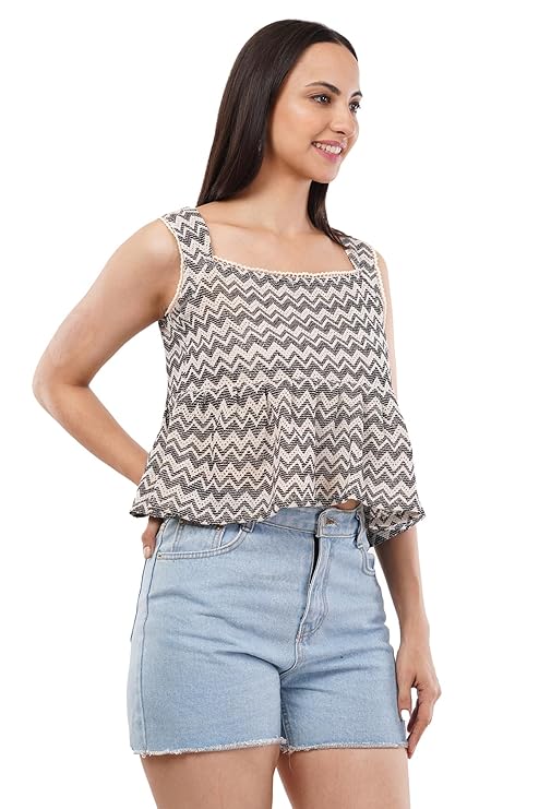 VAibr(ə)nt Women's Gathered Crochet Peplum Top