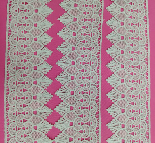 VAibr(ə)nt Elegant White Guipure Lace Trim  (Dyeable)– Intricate Floral & Geometric Pattern (5 Meter)