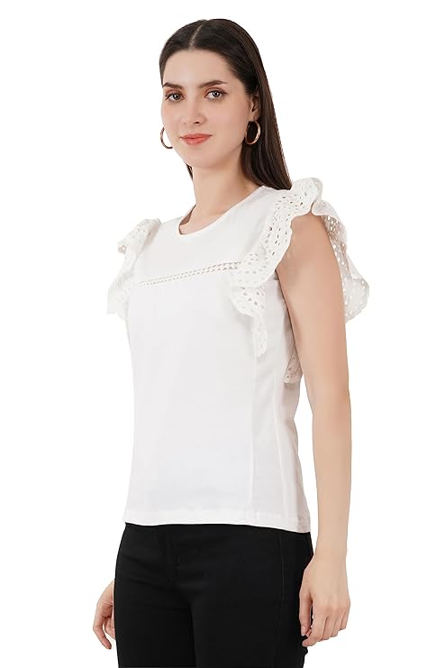 VAibr(ə)nt Women's Hosiery Schiffli Inserted Lace Top (White)