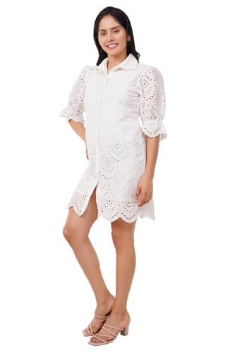 VAibr(ə)nt Women White Cotton Schiffli Dress