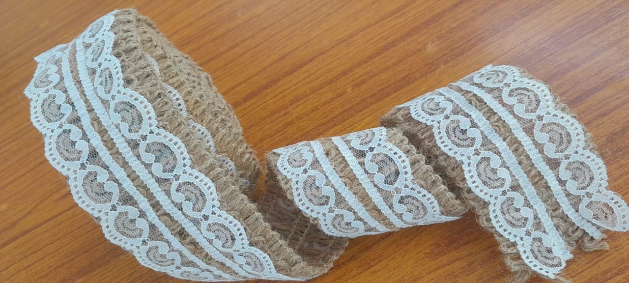 Rustic Jute Lace Trim – 6.3 Inch Burlap Ribbon with White Lace Overlay for Crafts, Wedding Décor, Gift Wrapping & DIY Projects
