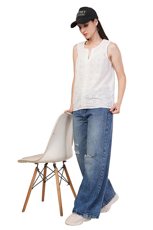 VAibr(ə)nt Women's Self Design Pure Cotton Top