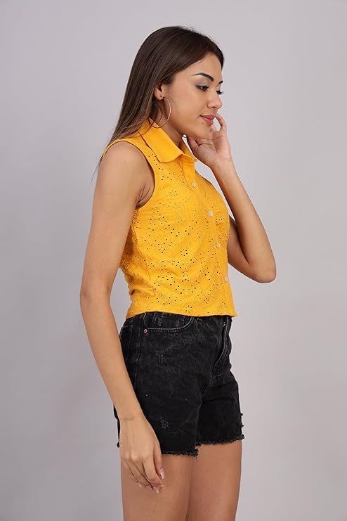 VAibr(ə)nt  Schiffli Embroidered Shirt Style Crop Top