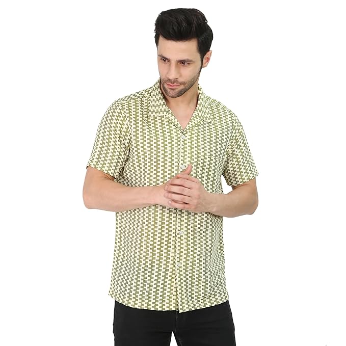 VAibr(ə)nt Men's Regular Fit Crochet Lace Shirt