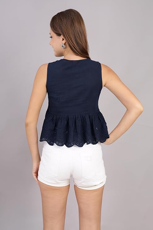 VAibr(ə)nt Schiffli & Gathered Detail Cotton Peplum Top