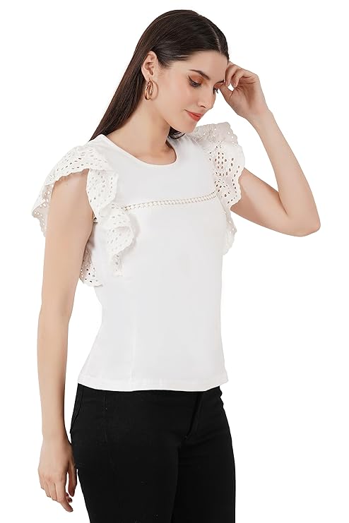 VAibr(ə)nt Women's Hosiery Schiffli Inserted Lace Top (White)