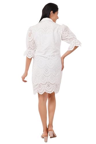 VAibr(ə)nt Women White Cotton Schiffli Dress