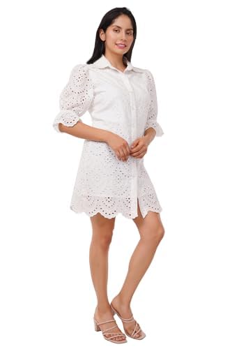 VAibr(ə)nt Women White Cotton Schiffli Dress