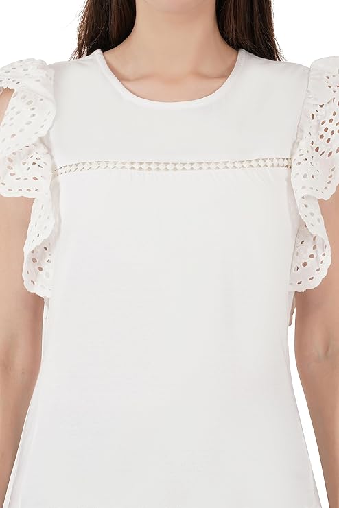 VAibr(ə)nt Women's Hosiery Schiffli Inserted Lace Top (White)