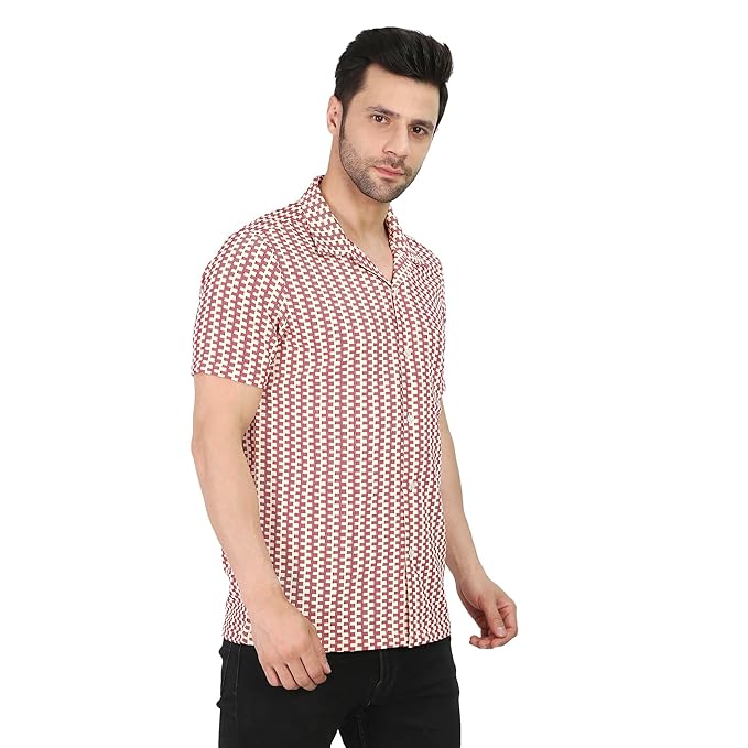 VAibr(ə)nt Regular Fit Red Knitted Crochet Men's Shirt