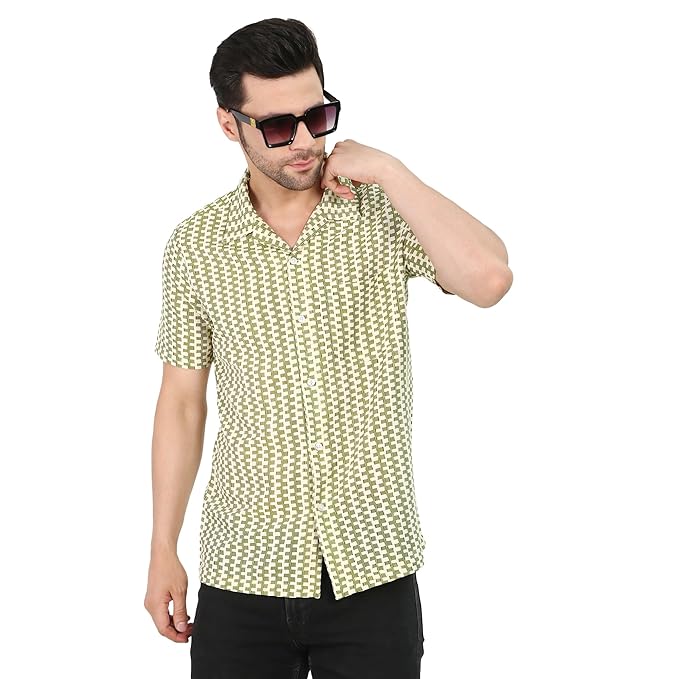 VAibr(ə)nt Men's Regular Fit Crochet Lace Shirt