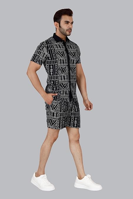 VAibr(ə)nt Men's Solid Schiffli Relaxed Co-Ord set