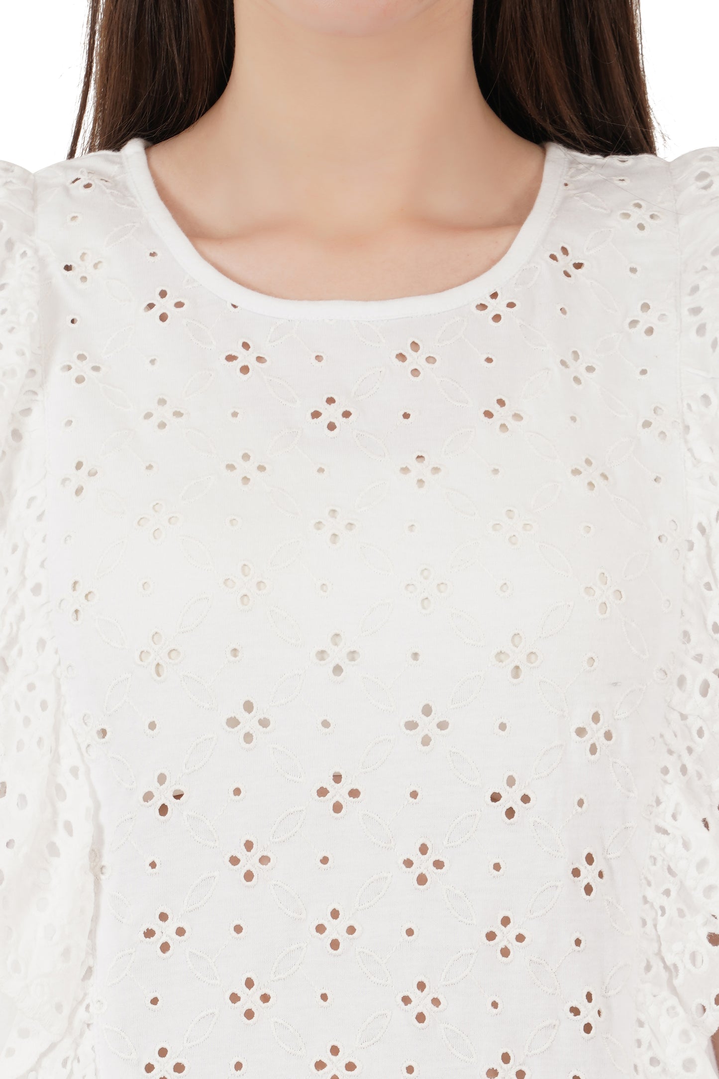 VAibr(ə)nt Self Design Flutter Sleeves Ruffles Schiffli Top