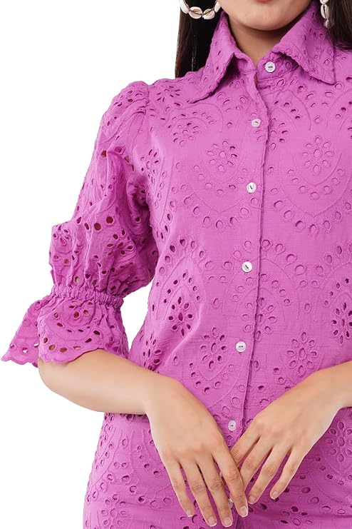 VAibr(ə)nt Women's Self Design Schiffli Cotton Dress