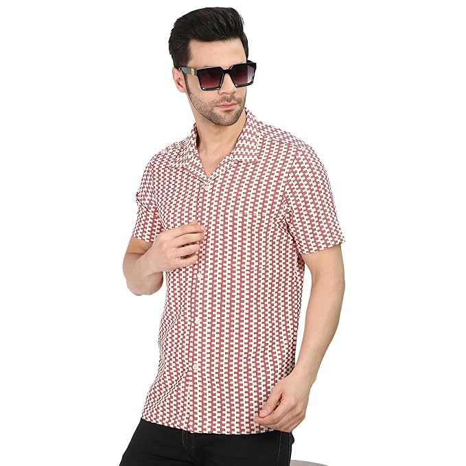 VAibr(ə)nt Regular Fit Red Knitted Crochet Men's Shirt