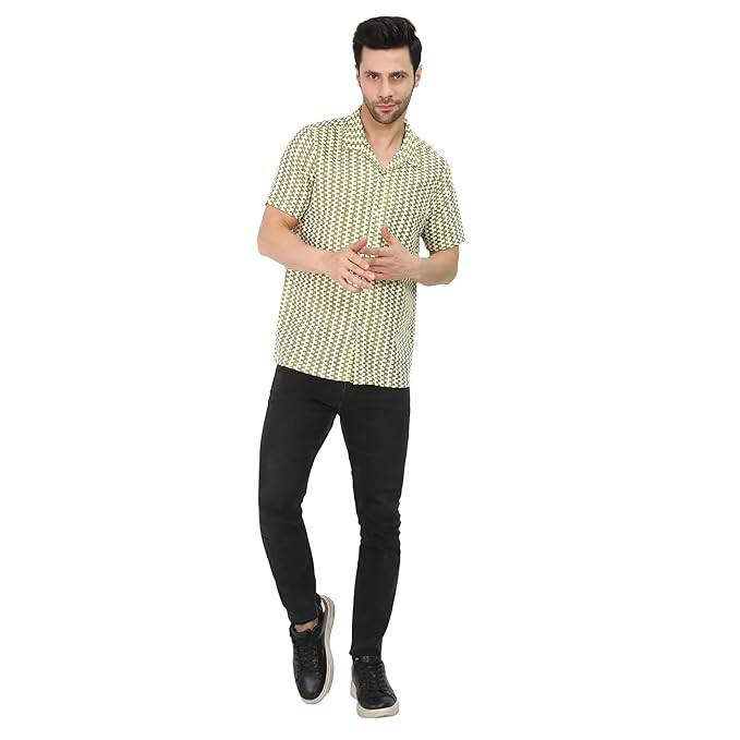 VAibr(ə)nt Men's Regular Fit Crochet Lace Shirt