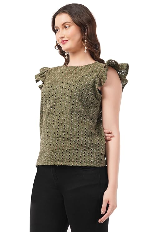 VAibr(ə)nt Women's Cotton Schiffli Embroidery Top