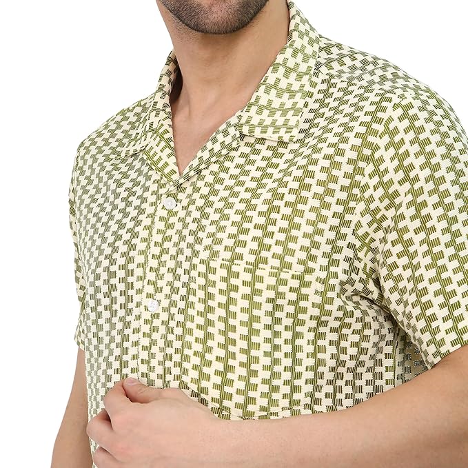 VAibr(ə)nt Men's Regular Fit Crochet Lace Shirt