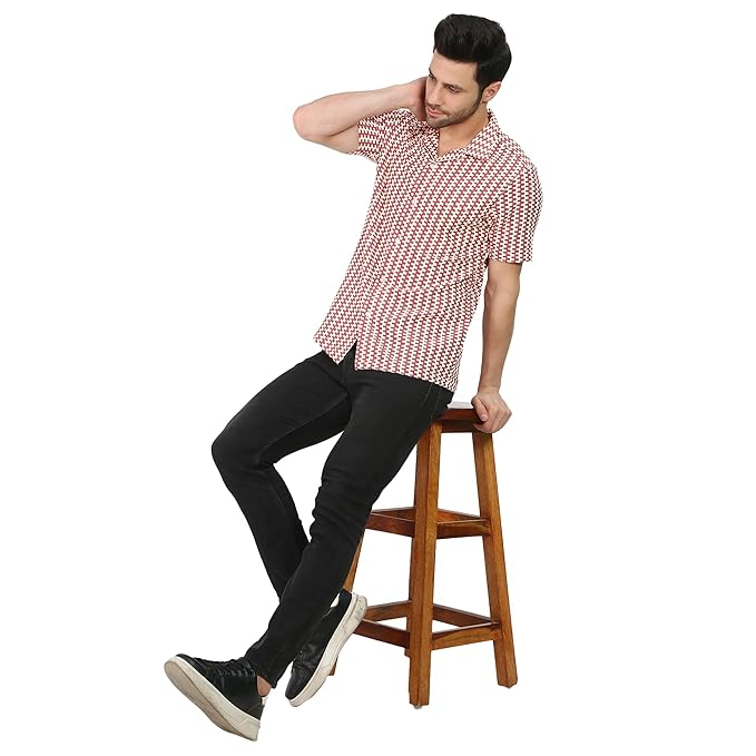 VAibr(ə)nt Regular Fit Red Knitted Crochet Men's Shirt