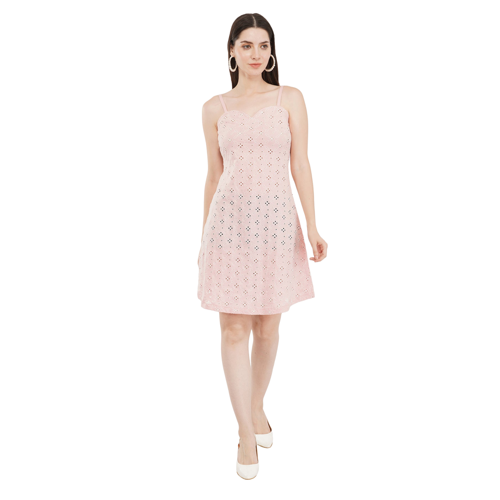 VAibr(ə)nt Cotton Schiffli Embroidered A-Line Dress
