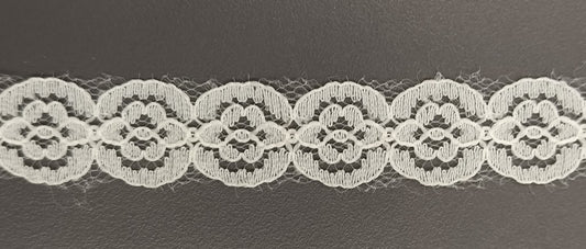 White Nylon Daisy Chain Lace Trim – Floral Motif Embroidery, 2 cm Wide, for Sewing, Crafts, Dresses, and DIY Decoration