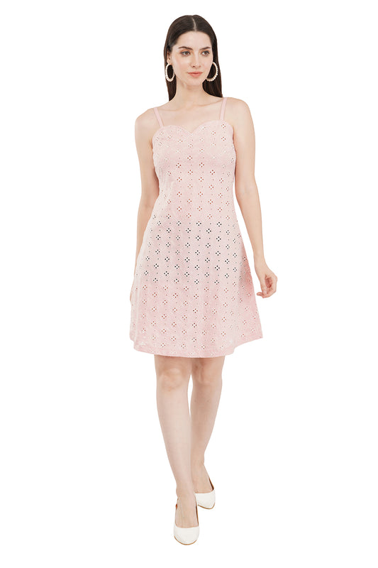 VAibr(ə)nt Cotton Schiffli Embroidered A-Line Dress