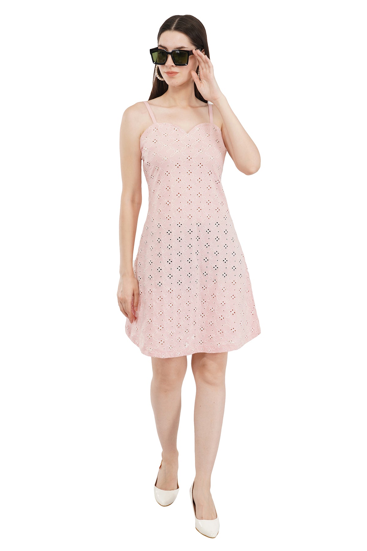VAibr(ə)nt Cotton Schiffli Embroidered A-Line Dress