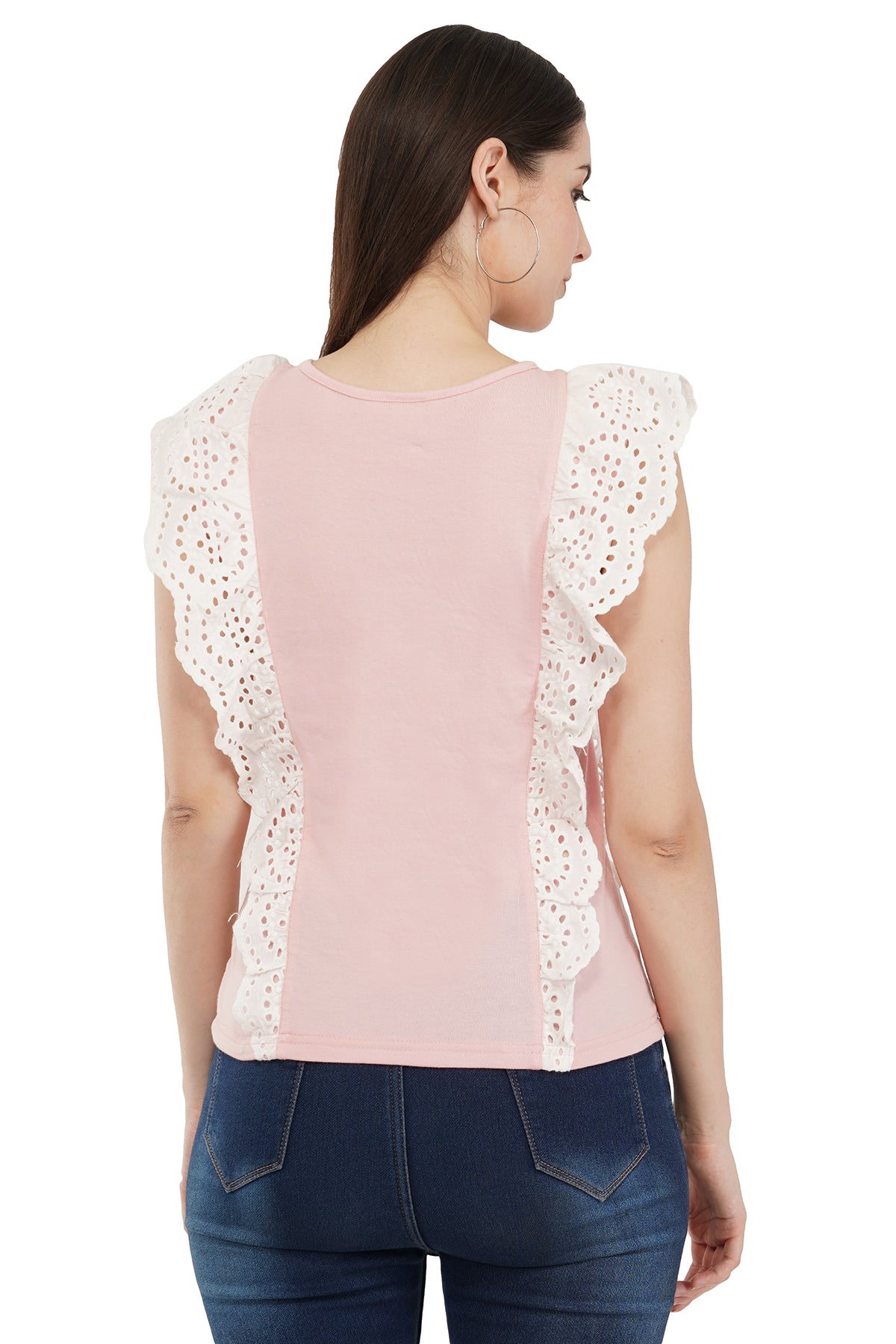 VAibr(ə)nt Self Design Flutter Sleeves Ruffles Schiffli Top